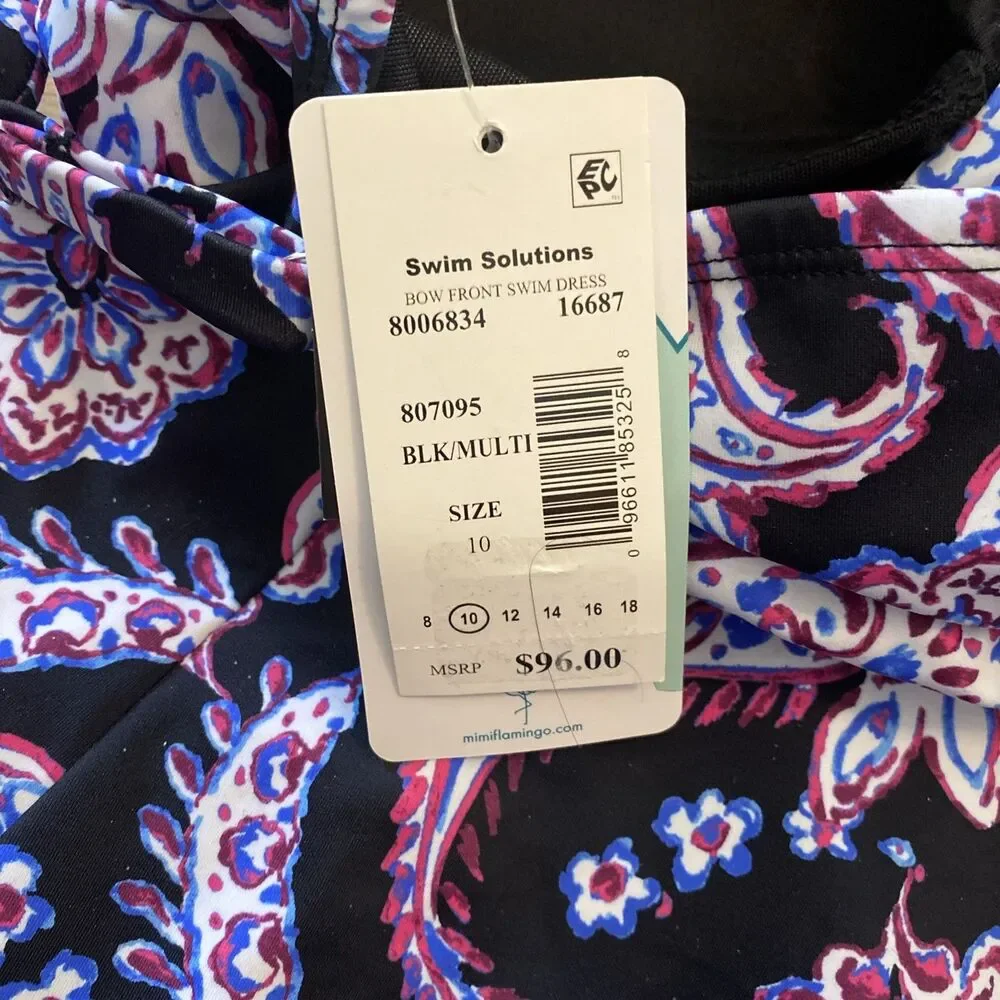 Swim Solutions Women's Paisley-Print Tummy-Control Swim Dress Size 10 NWT $96